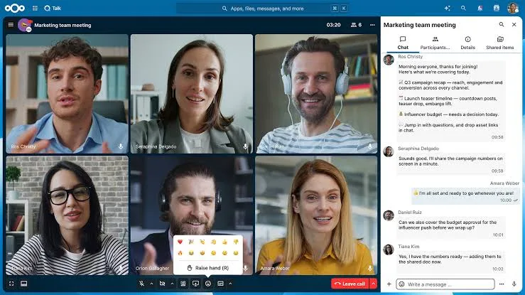 Spotkanie Talk z wideo i czatem w Kaukus Nextcloud